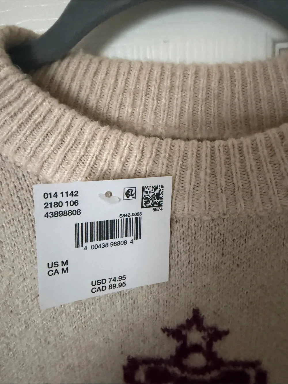 American Eagle Outfitters Beige Crewneck Sweater with Burgundy Logo